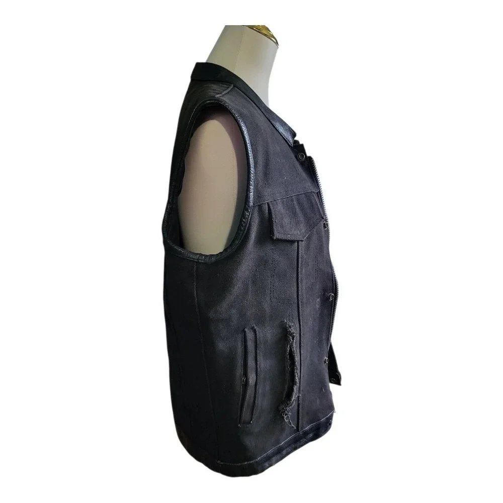 DREAM APPAREL Biker Black Premium‎ Canvas & Leather Conceal Carry Distressed 44